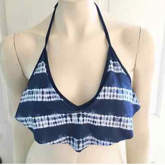 Bobbie Brooks Tie Dye Stripe Flounce Front Halter Tie Swim Top Women’s Medium - Picture 2 of 10